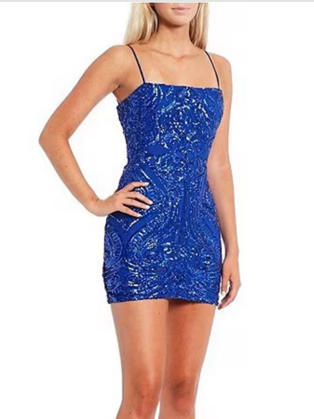 B.Darlin 9/10 Blue Sequin Spaghetti-Strap Corset Back Mini Dress